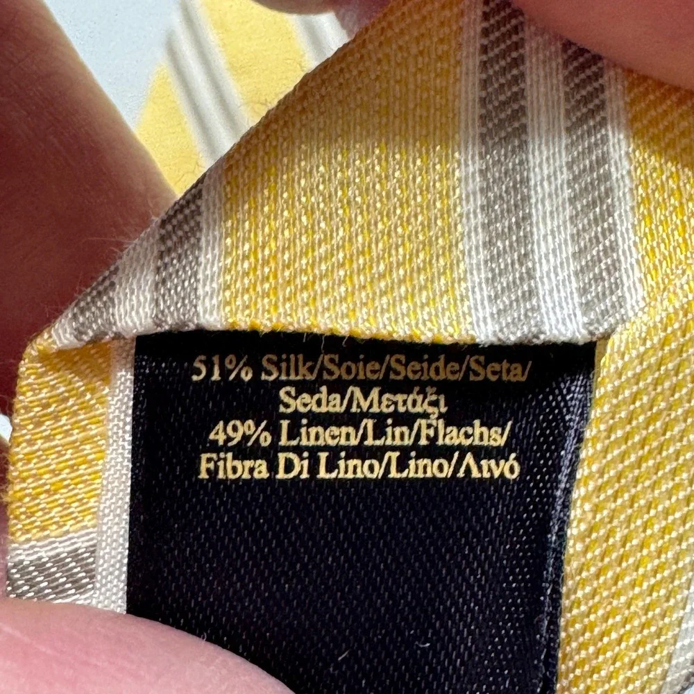 Brooks Brothers Silk Linen Tie Mens OS Yellow Grey Striped Preppy Ivy League